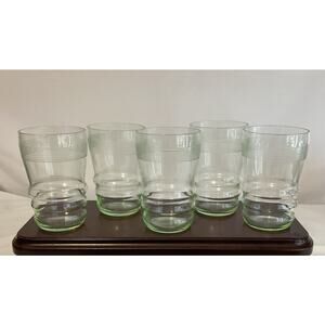 5 Piece Antique Uranium Juice Glass Set 3 3/4” Tall